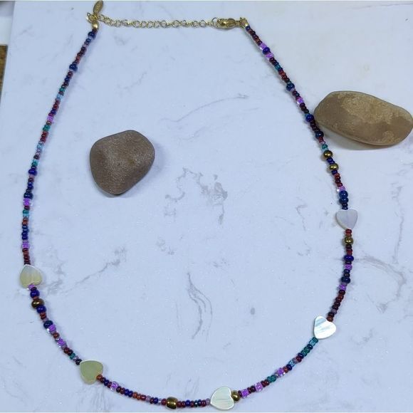 Handmadeāchoker dark purpleĀ and Mother of pearl hearts - Picture 7 of 7